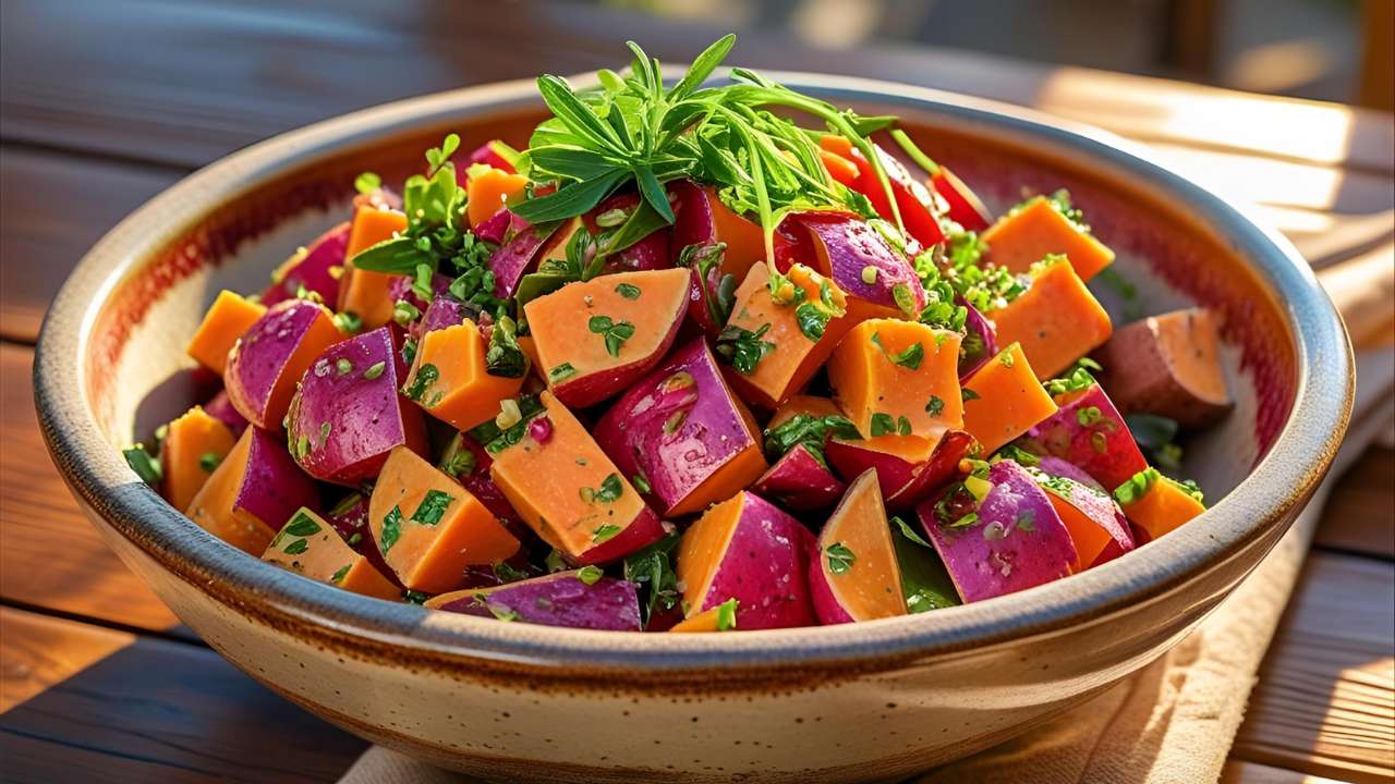 Red and Sweet Potato Salad Recipe Colorful & Healthy